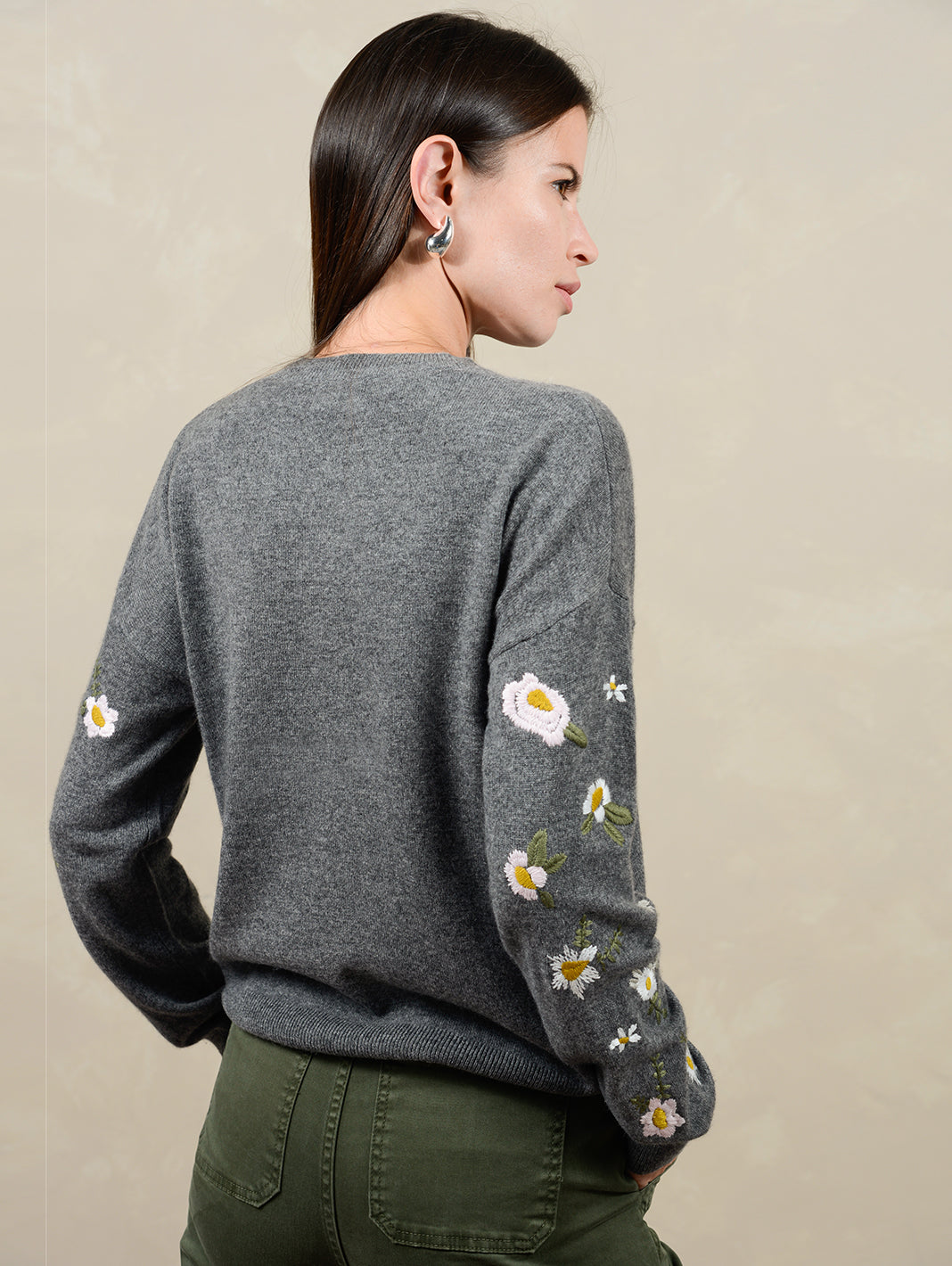 Dove Floral Embroidered Cashmere