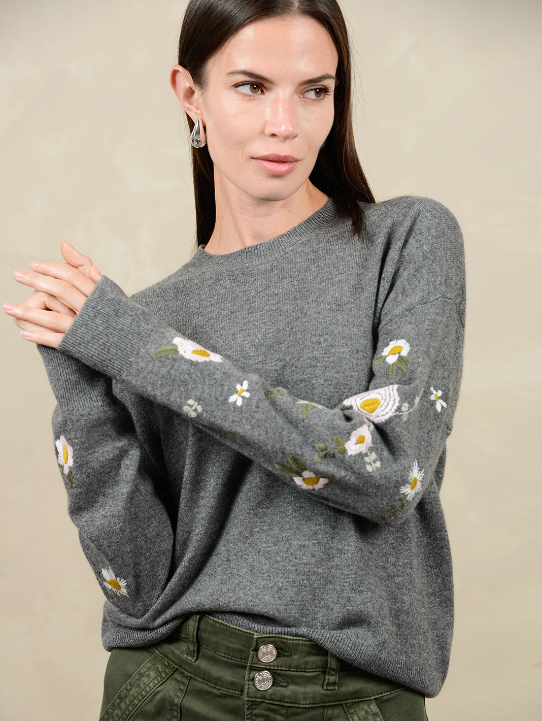 Dove Floral Embroidered Cashmere