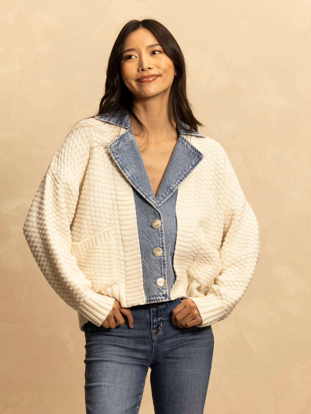 Baille Cotton Denim Chunky Cardigan