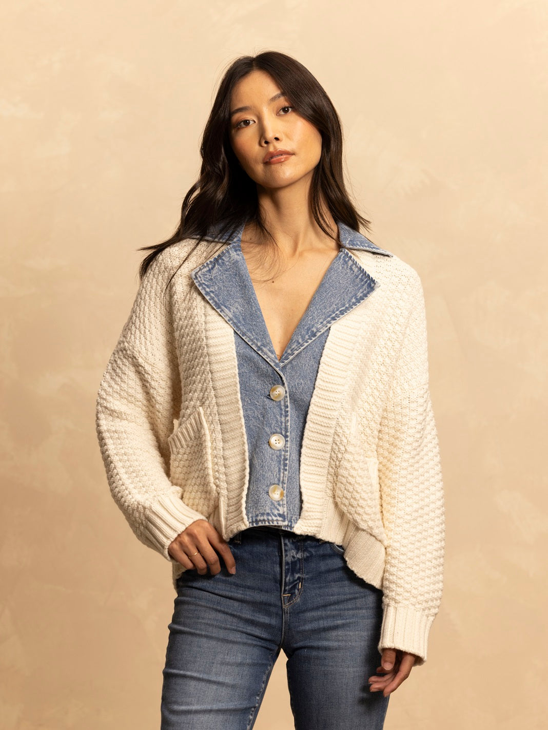 Baille Cotton Denim Chunky Cardigan