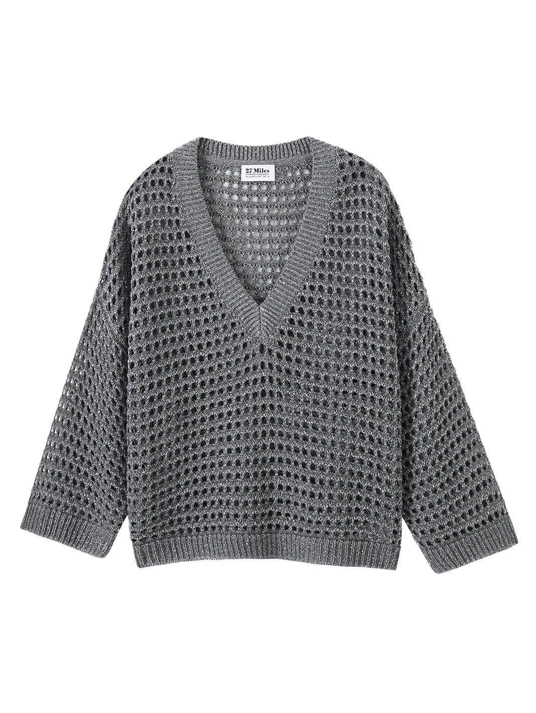Elcy Sequin Open Stitch V Neck  Knit Top