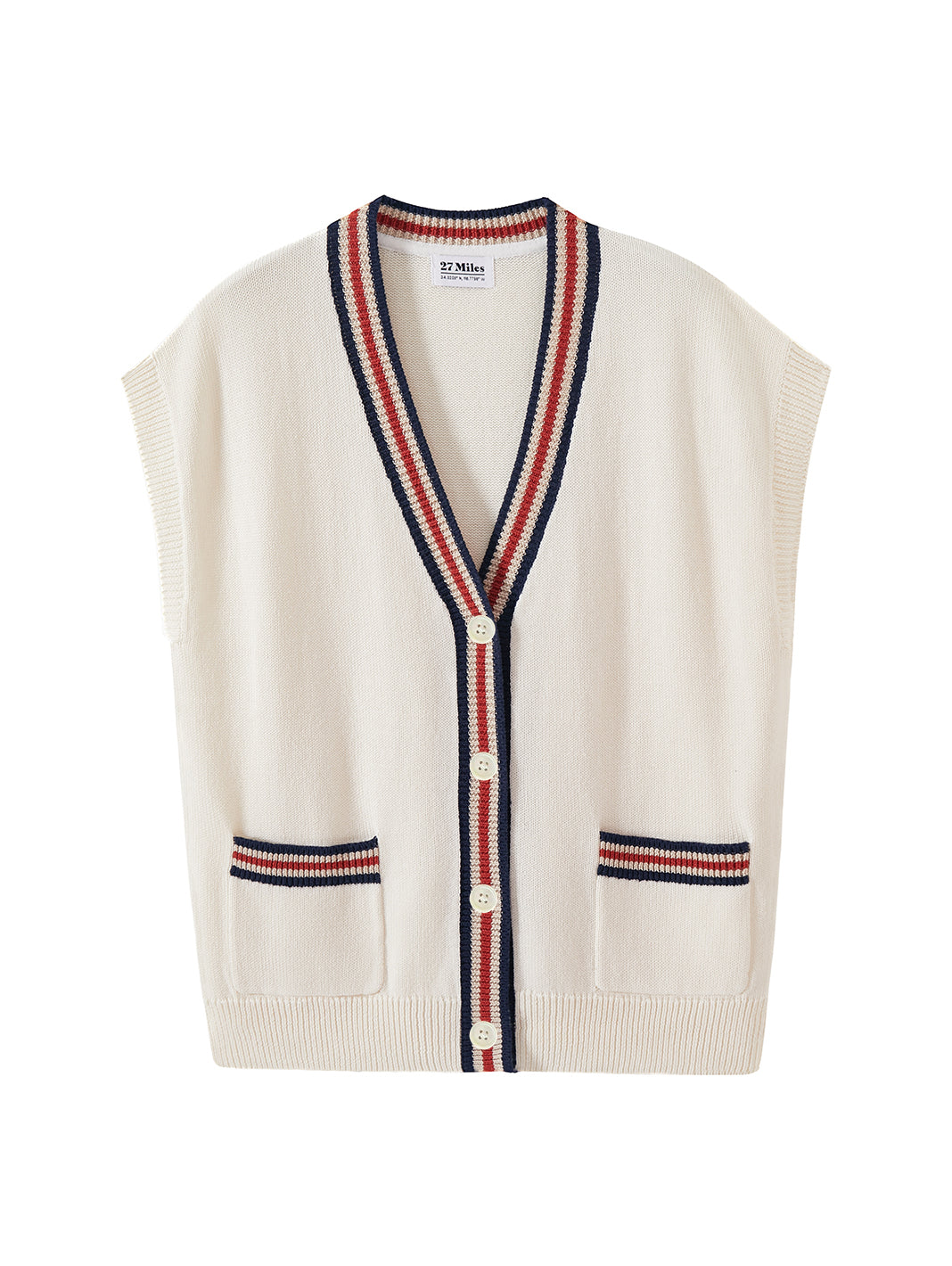 Rosalie Cotton Button Up Vest With Varsity Stripes