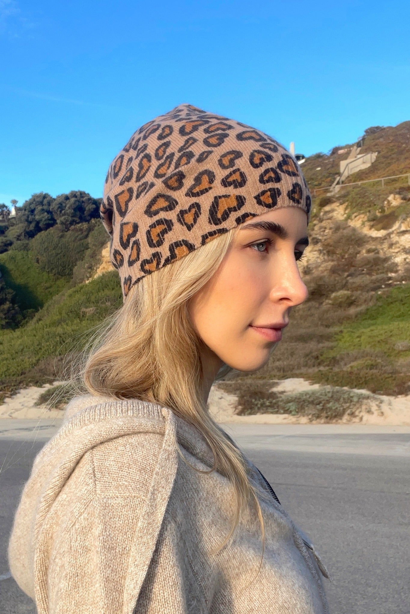 Leopard Print Cashmere Beanie