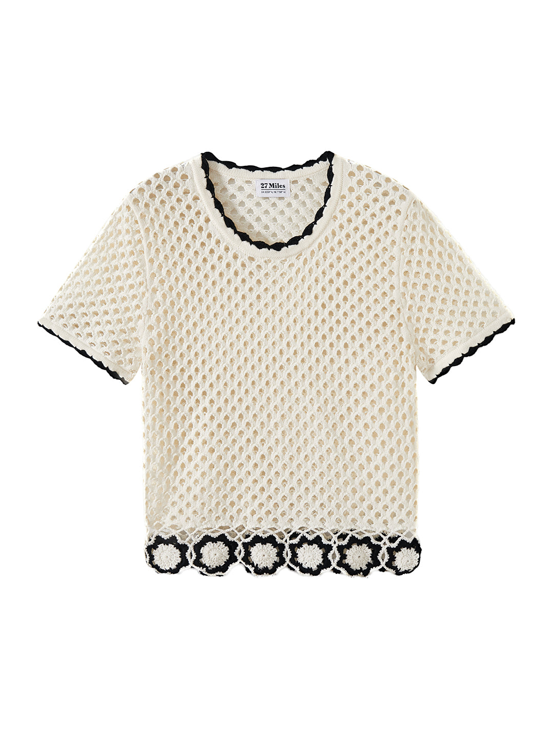 Michele Short Sleeve Knit Top With Crochet Flower Hem