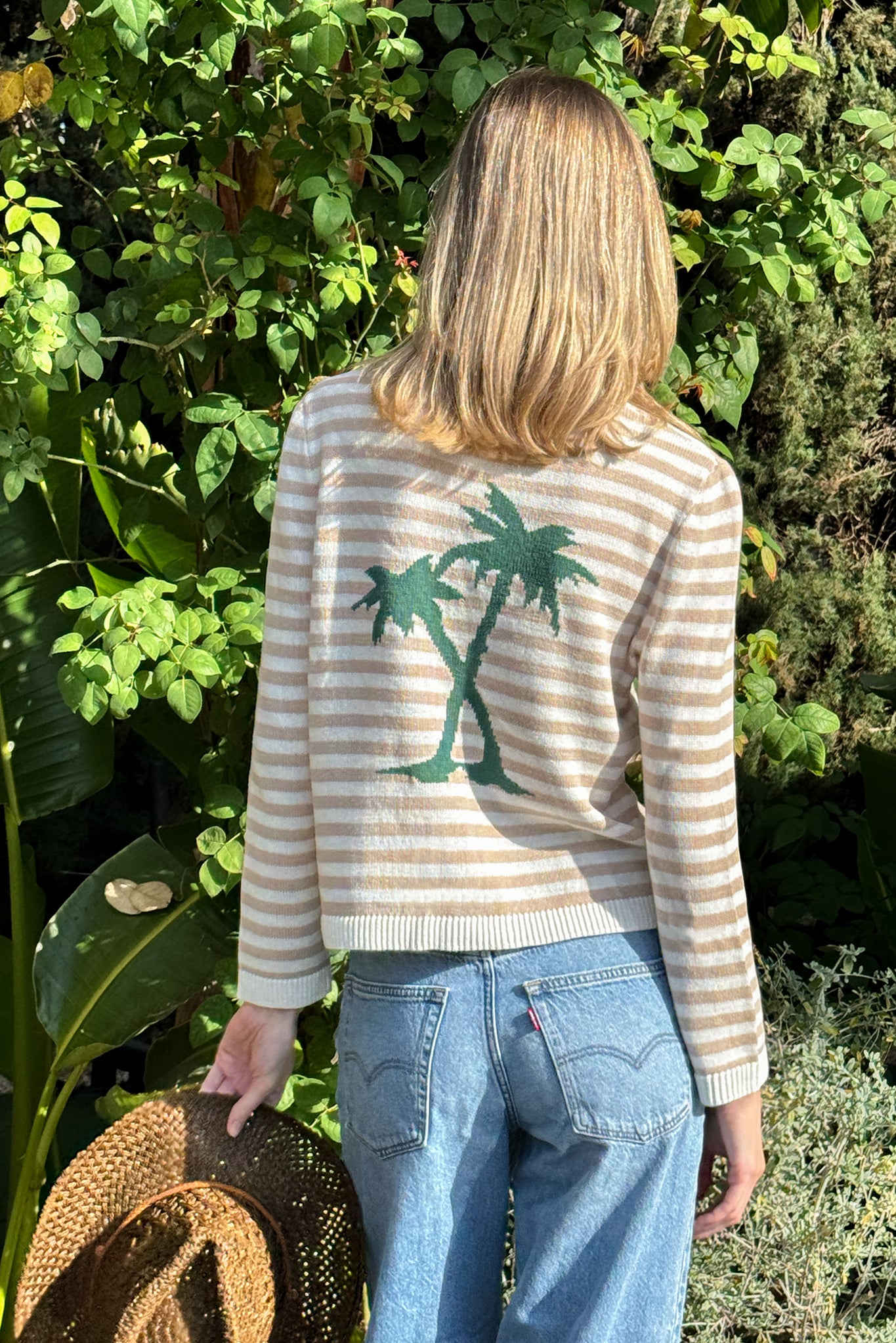 Montecito Striped Cotton Cardigan With Palm Tree Graphic