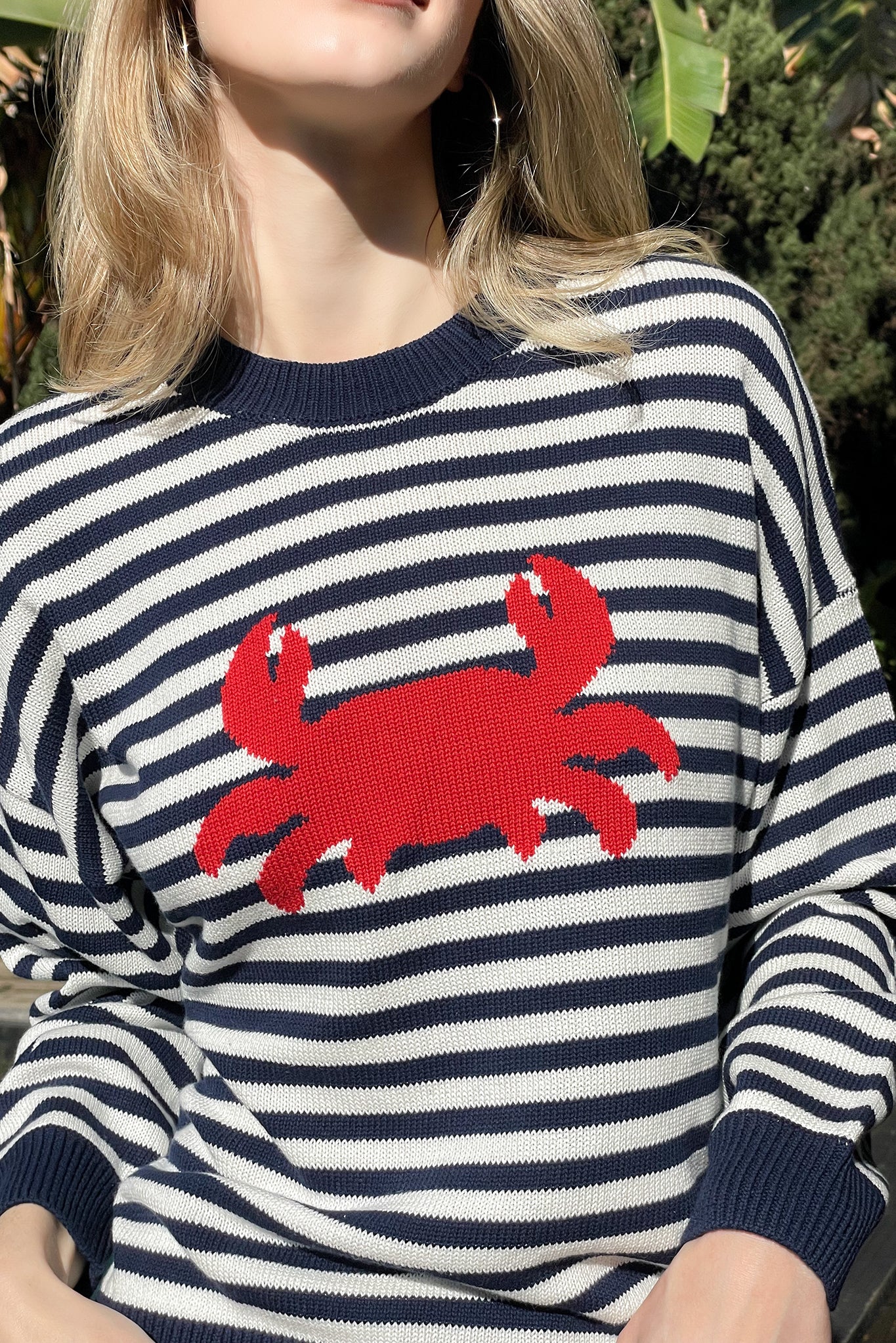Sonja Cotton Striped Crew With Crab Graphic