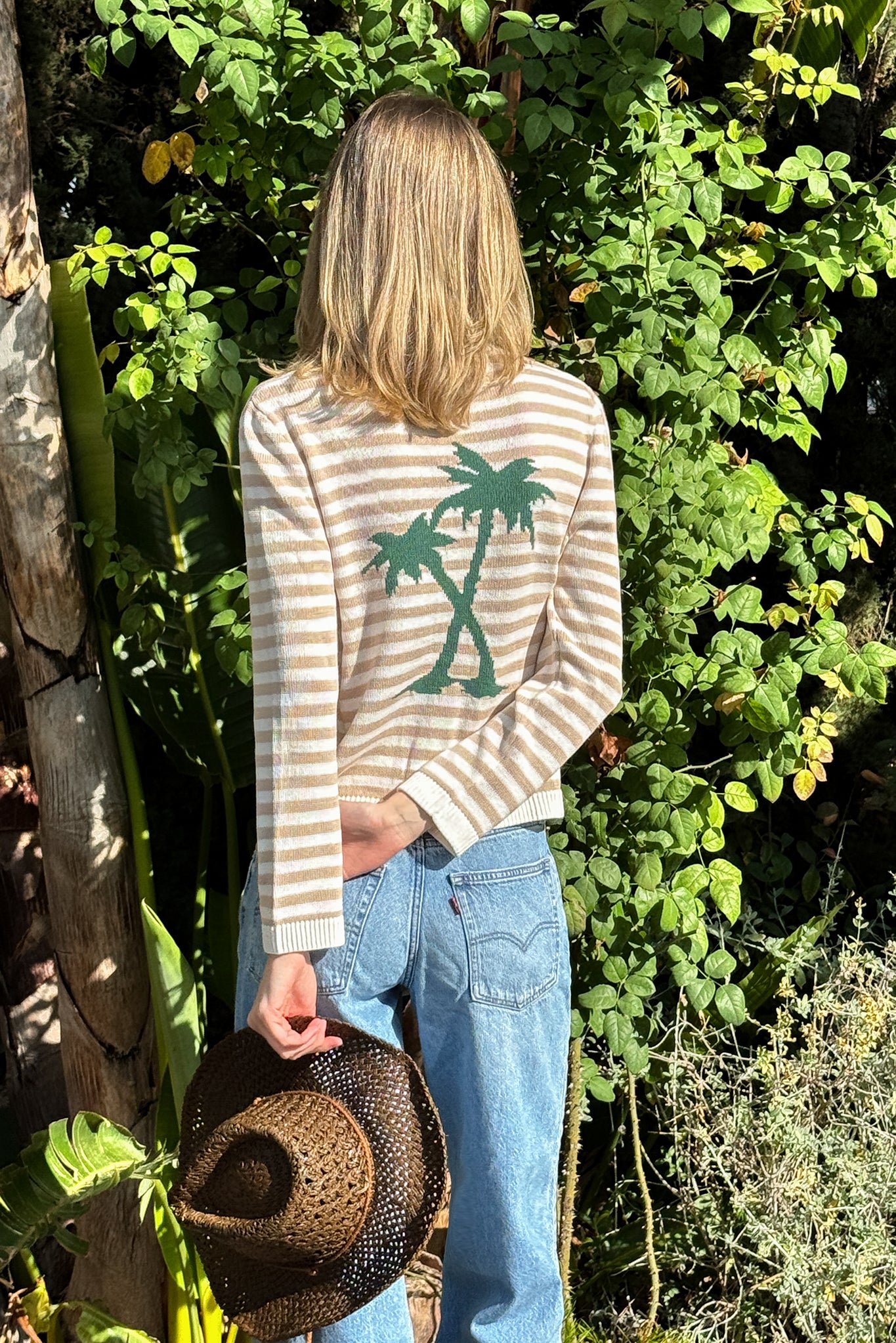 Montecito Striped Cotton Cardigan With Palm Tree Graphic
