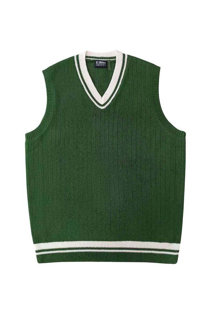 Alfredo Varsity Relaxed Fit  V Neck Cotton Vest