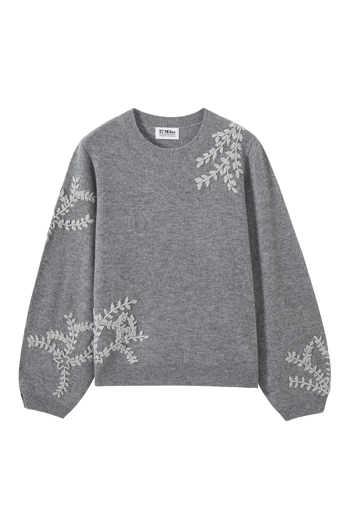 Pelta Floral Embroidered Cashmere Crewneck