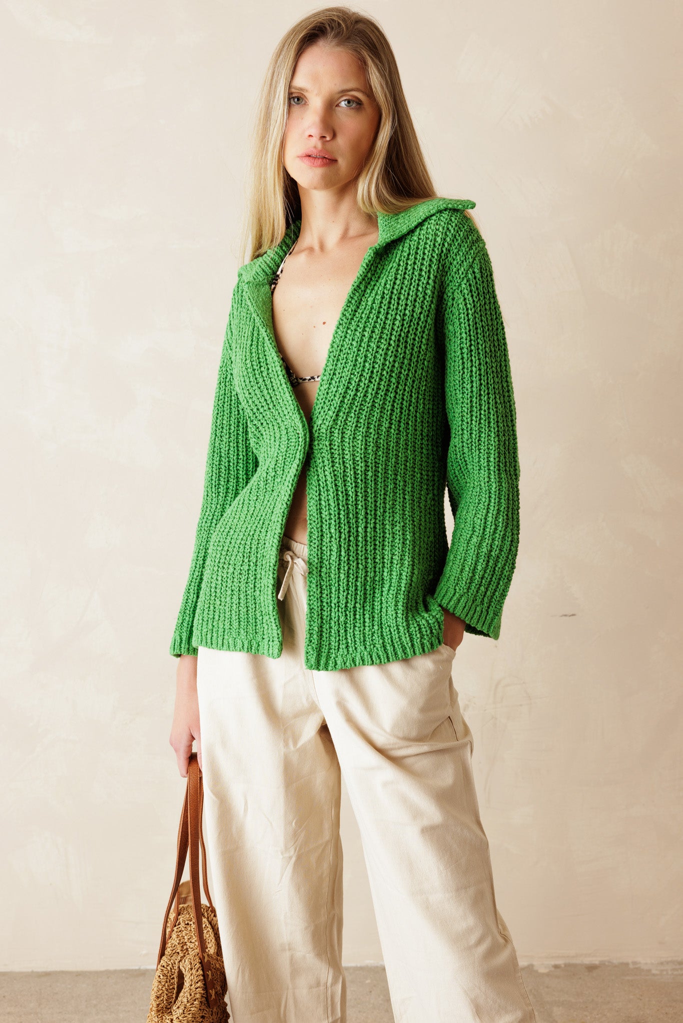 Indy Collared Cotton Cardigan With Flare Sleeves