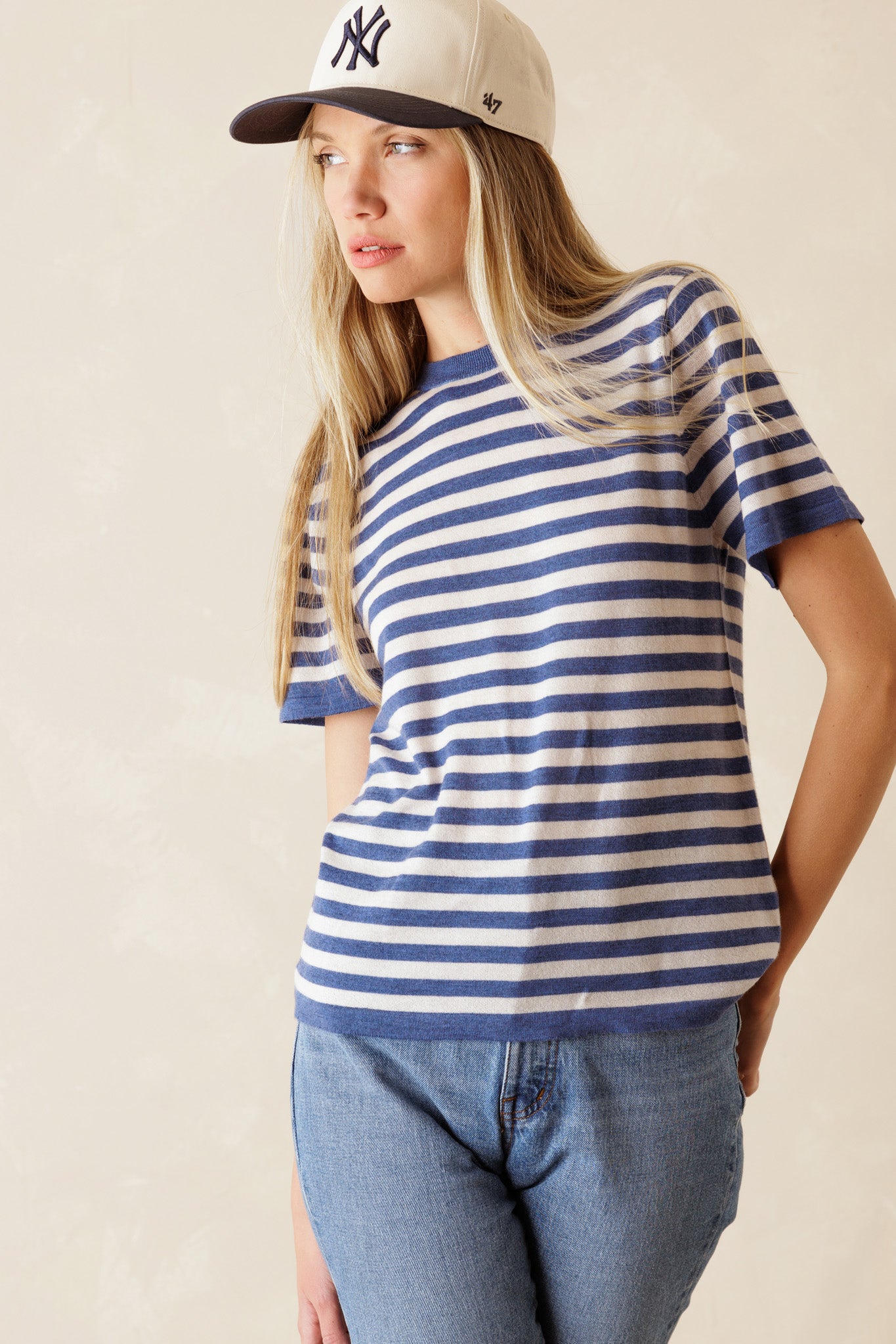 Janine Crewneck Stripe Cashmere Tee