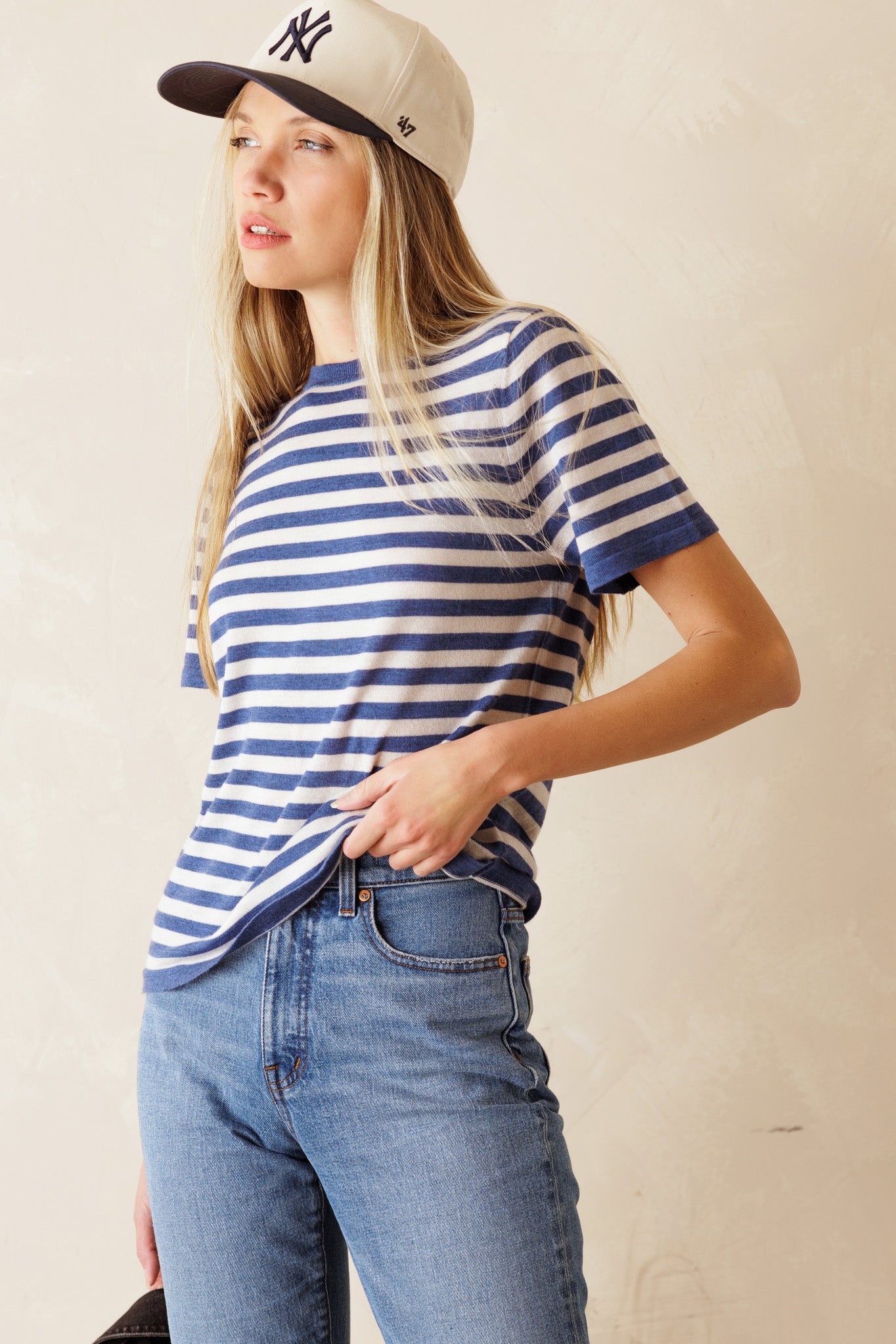 Janine Crewneck Stripe Cashmere Tee