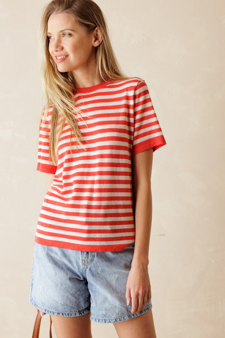 Janine Women's Crewneck Stripe Cashmere Tee