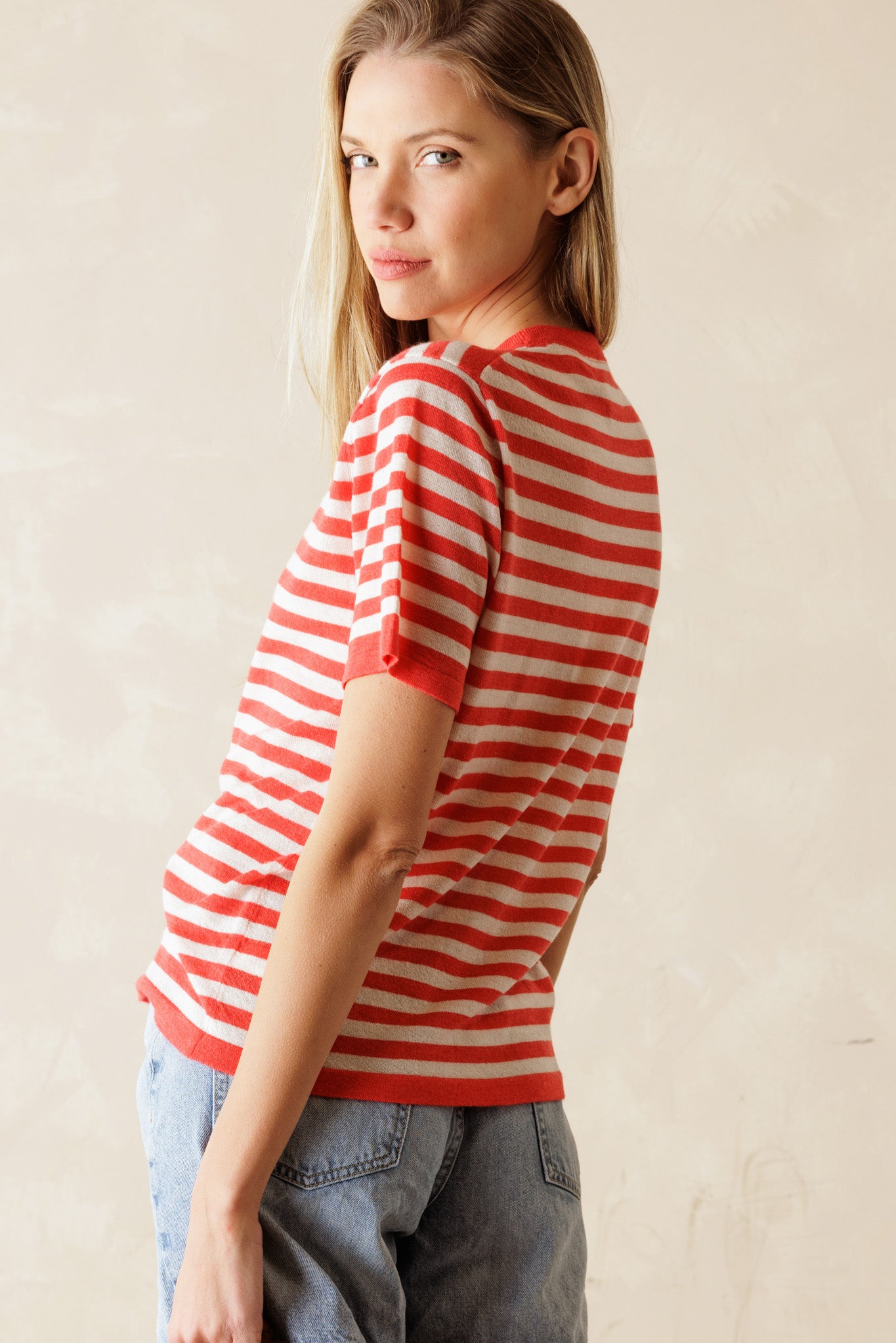 Janine Crewneck Stripe Cashmere Tee