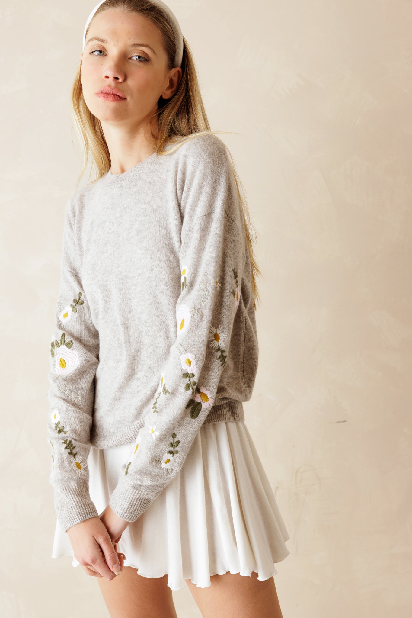 Kara Floral Embroidered Cashmere Sweater