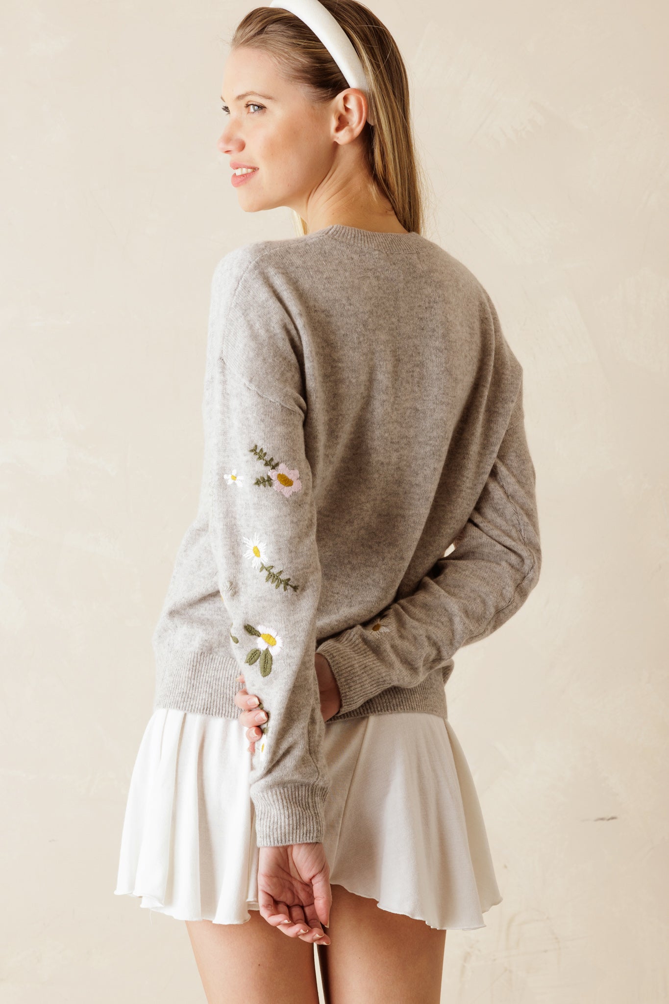 Kara Floral Embroidered Cashmere Sweater