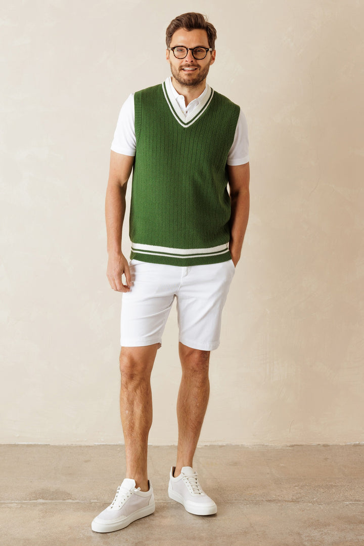 Alfredo Varsity Relaxed Fit  V Neck Cotton Vest