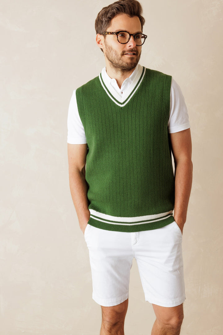 Alfredo Varsity Relaxed Fit  V Neck Cotton Vest