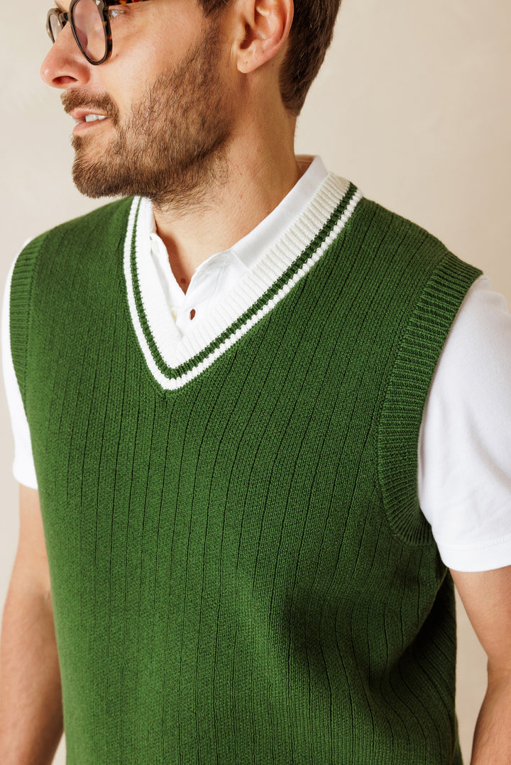 Alfredo Varsity Relaxed Fit  V Neck Cotton Vest