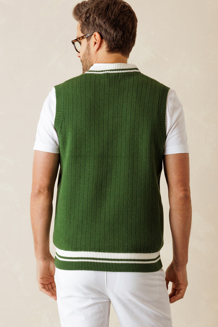 Alfredo Varsity Relaxed Fit  V Neck Cotton Vest