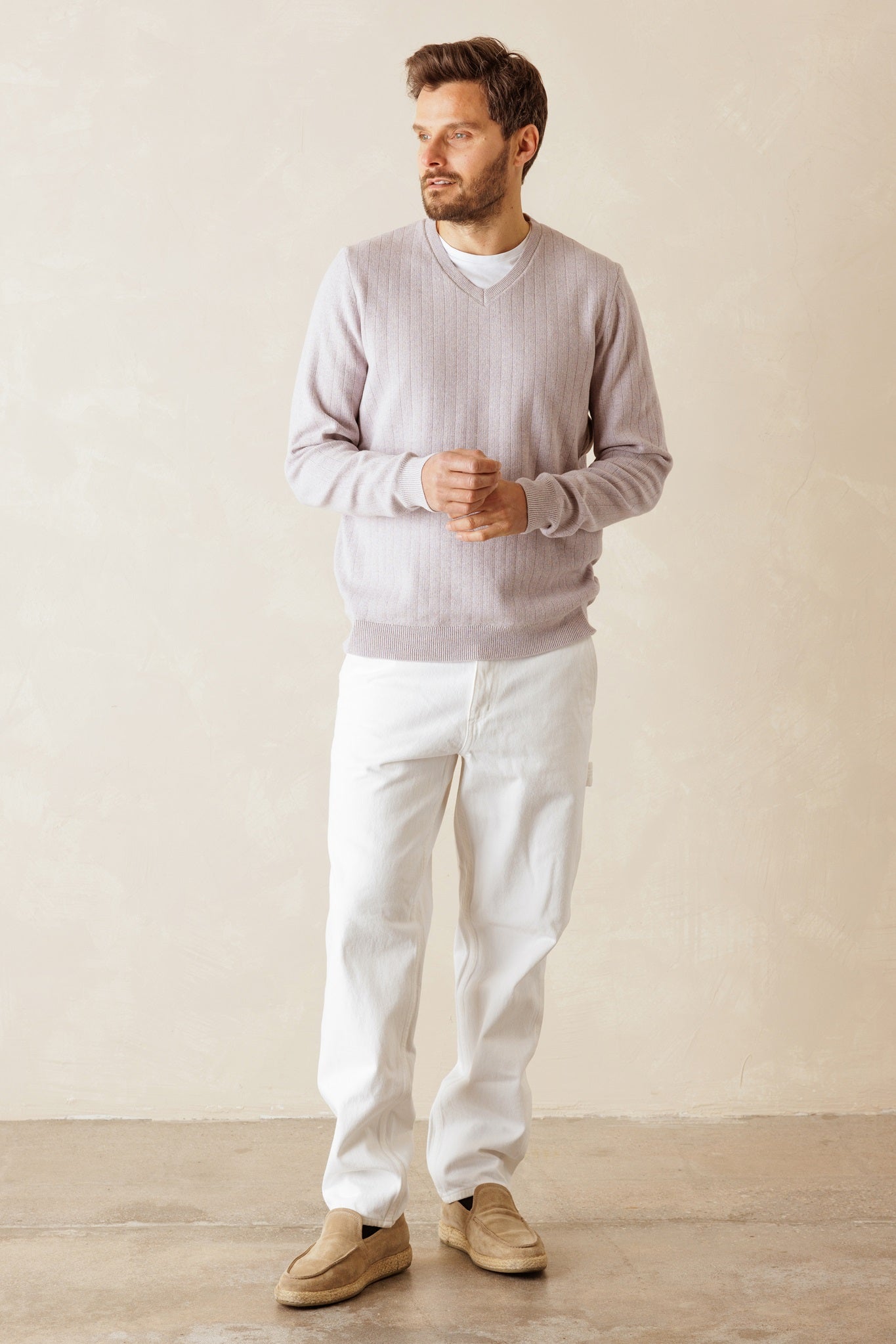 Buca Men's V Neck Cotton Sweater with Contrast Trim