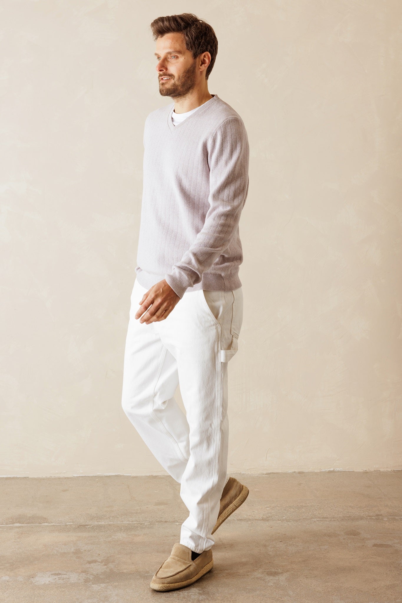 Buca Men's V Neck Cotton Sweater with Contrast Trim