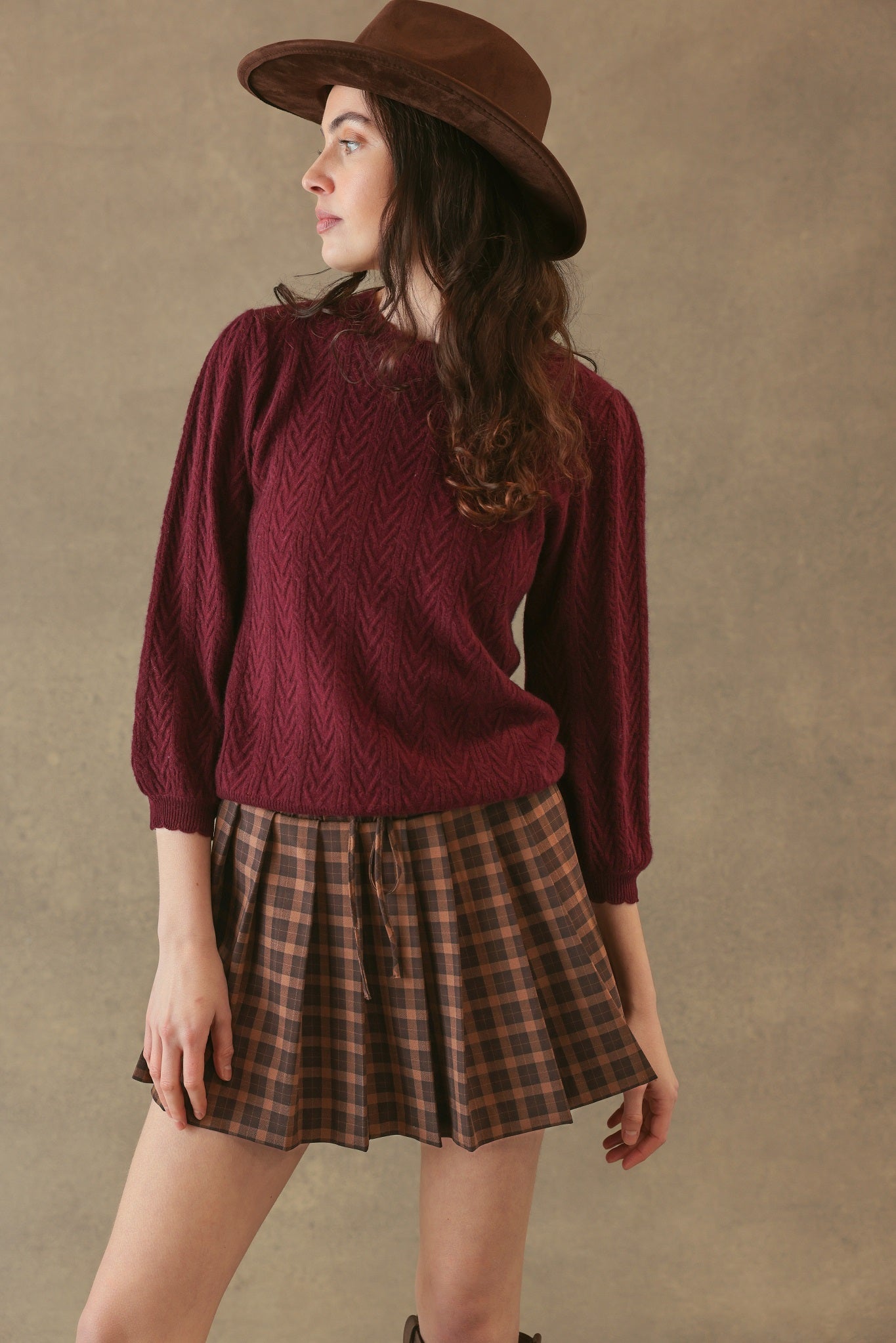 Charlene 3/4 Sleeve Textured Crewneck