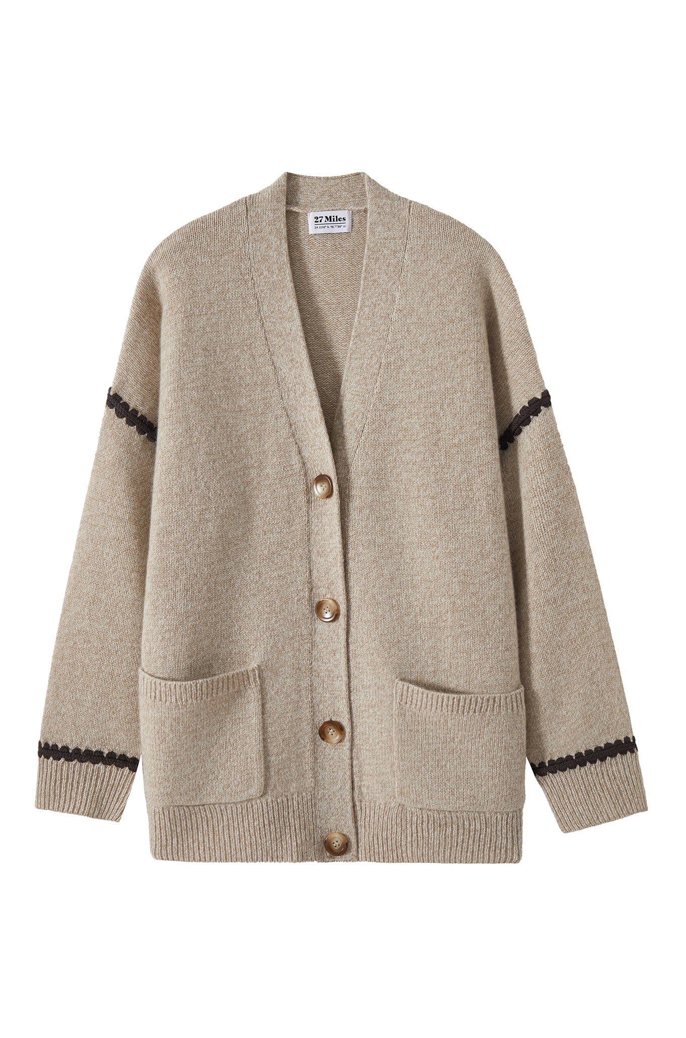 Cara Cashmere Cardigan with Contrast Stitching