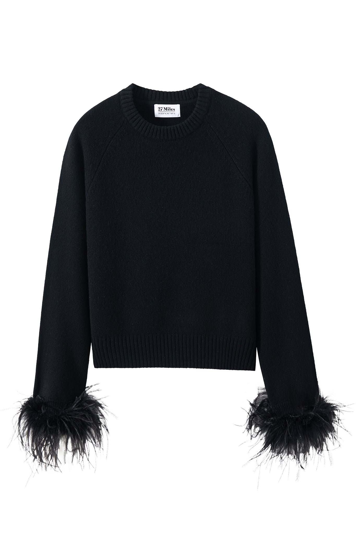 Catriona Cashmere Cropped Crew with Feather Cuffs