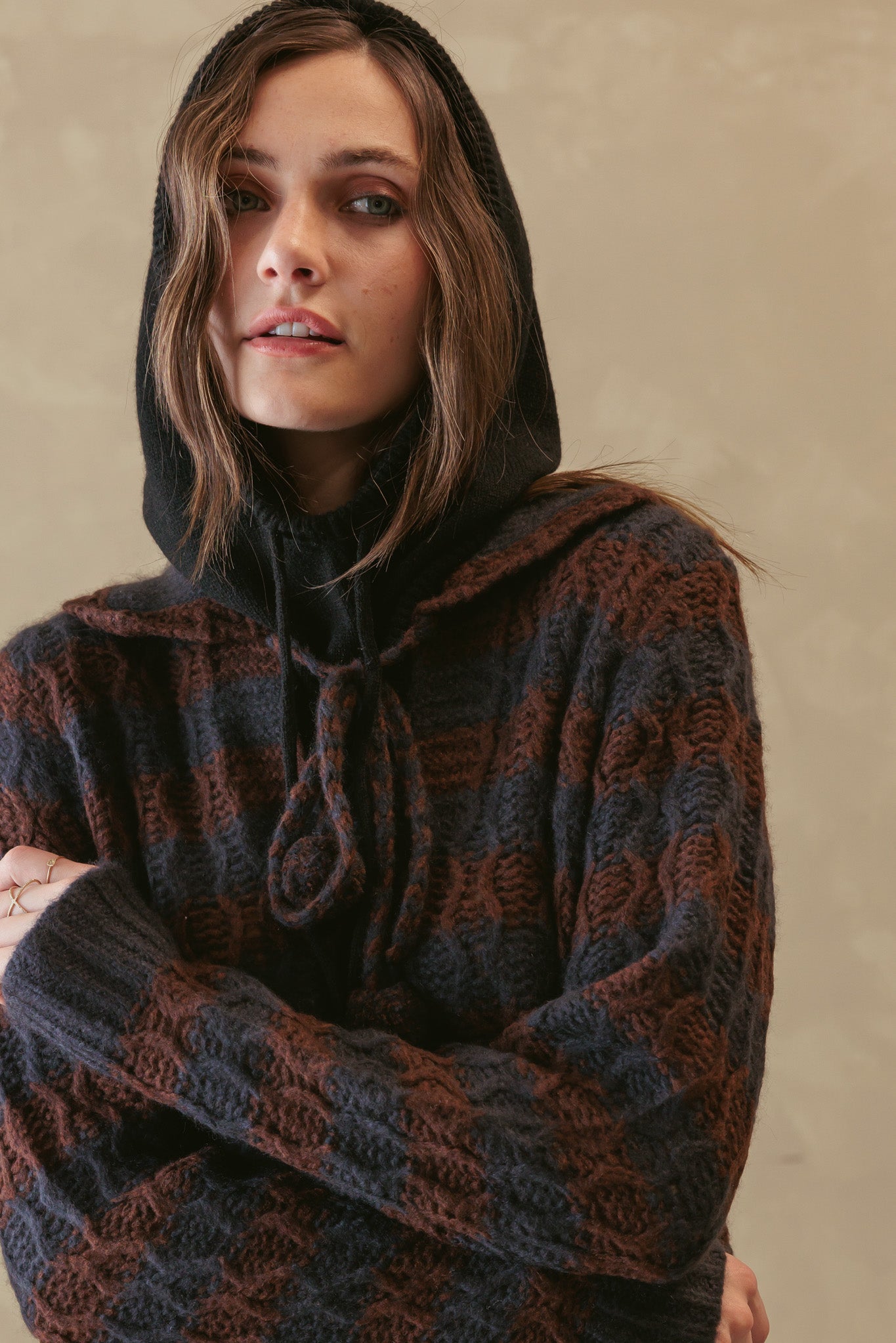 Adler Striped Sweater with Pom Pom Tie at Collar