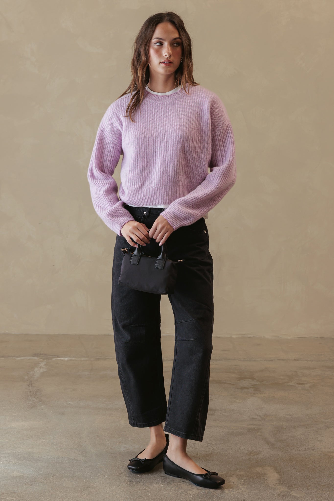 Alba Marled Cashmere Crew with Contrast Tipping