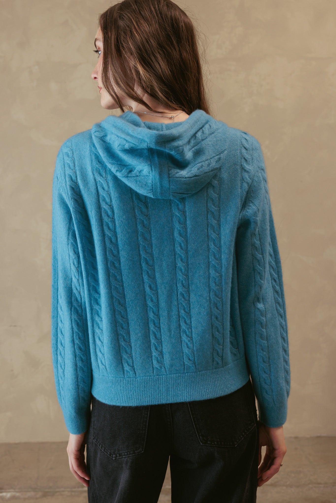 Anisa Cashmere Blend Cable Zip Hoodie