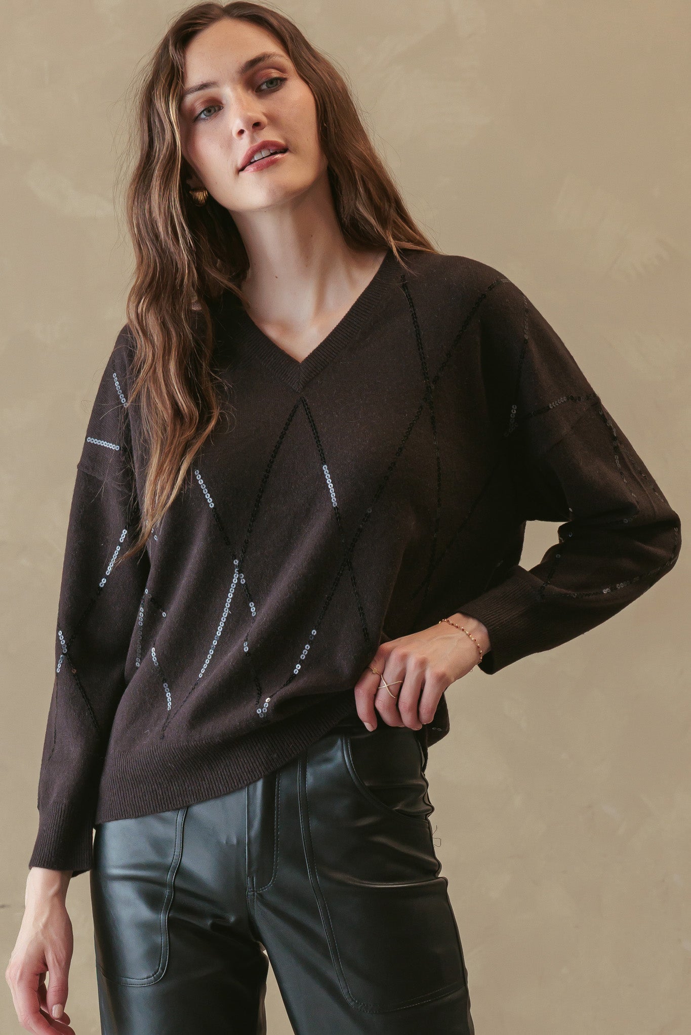 Gaillis V Neck Cashmere Pullover with Sequins