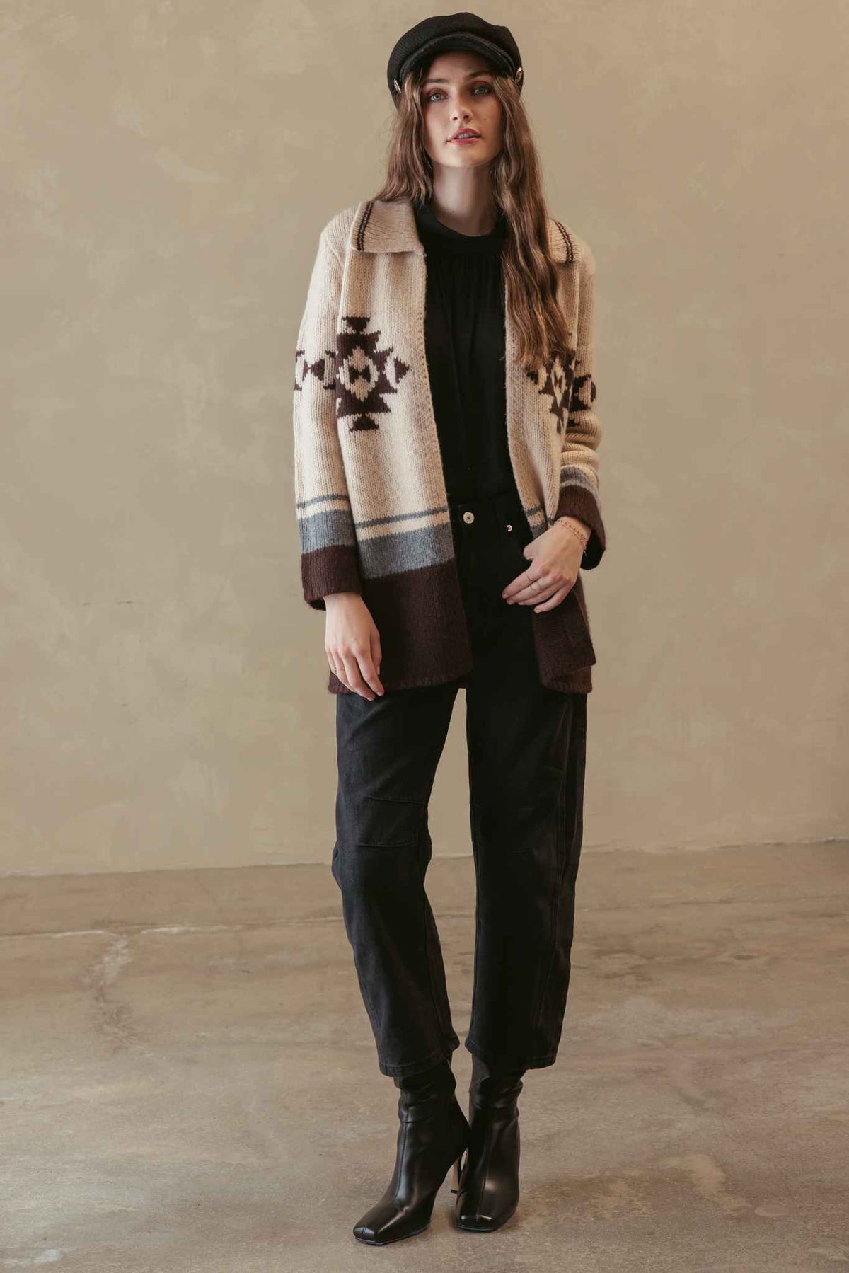 Leya Tribal collar chunky cashmere blend open cardigab