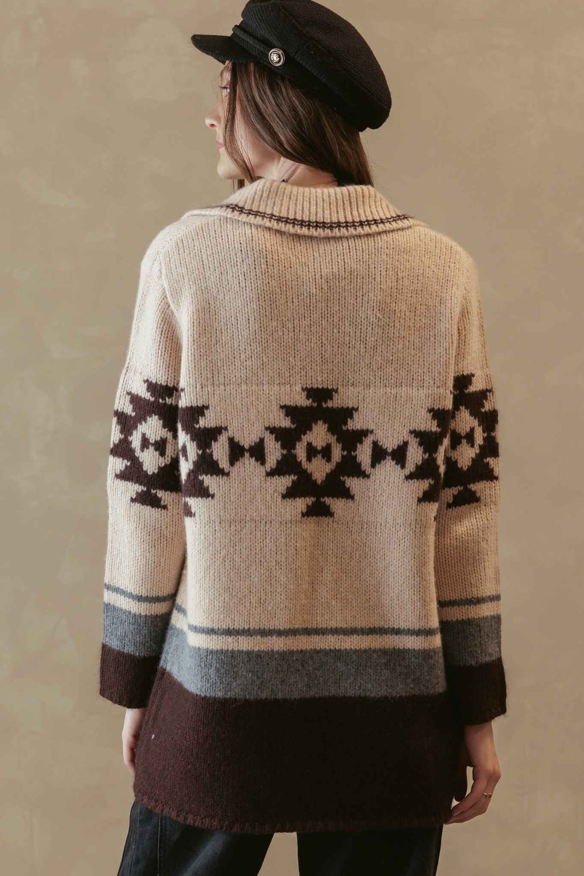 Leya Tribal collar chunky cashmere blend open cardigab