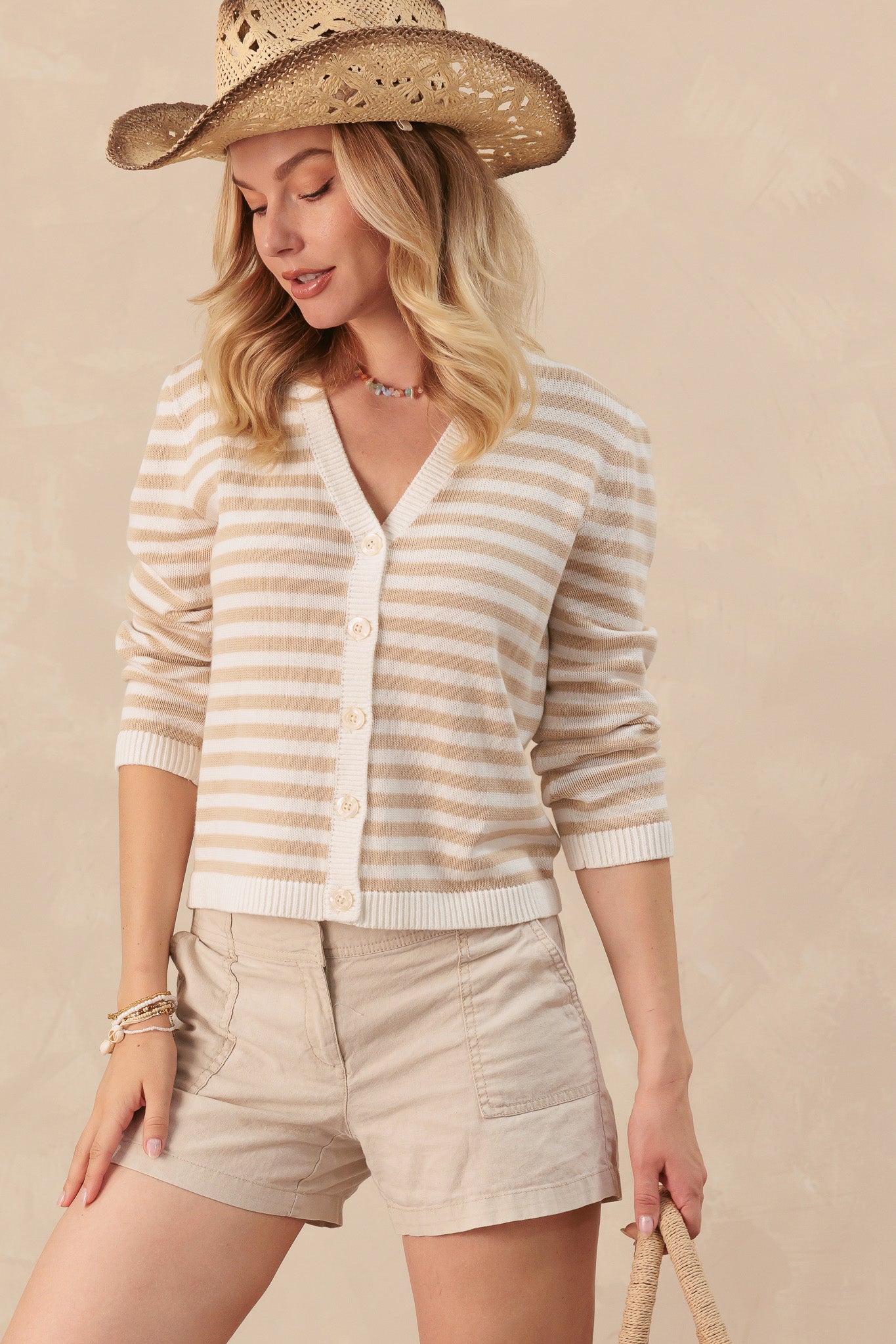 Montecito Striped Cotton Cardigan With Palm Tree Graphic