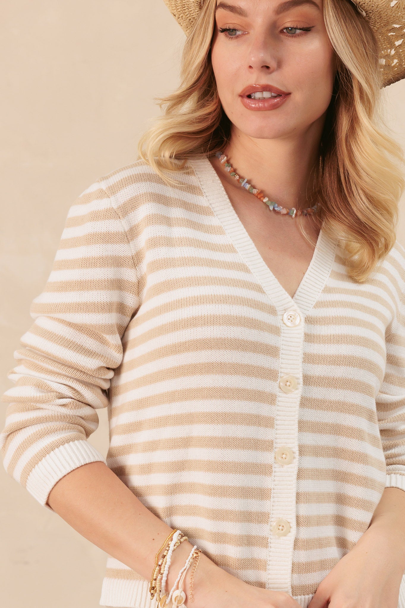 Montecito Striped Cotton Cardigan With Palm Tree Graphic