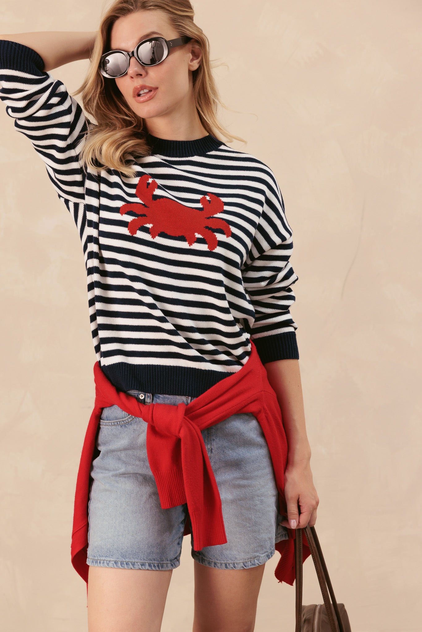 Sonja Cotton Striped Crew With Crab Graphic