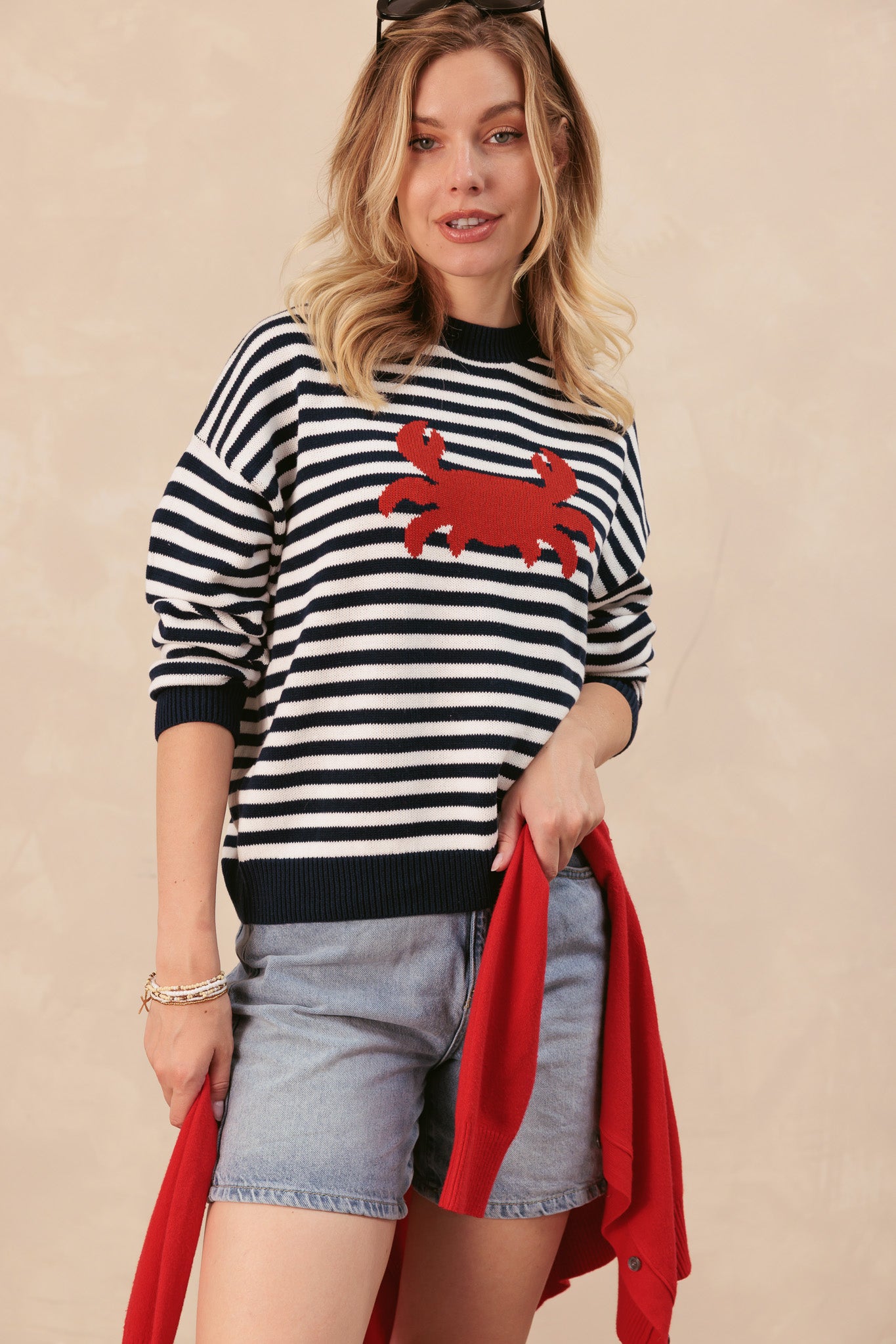 Sonja Cotton Striped Crew With Crab Graphic