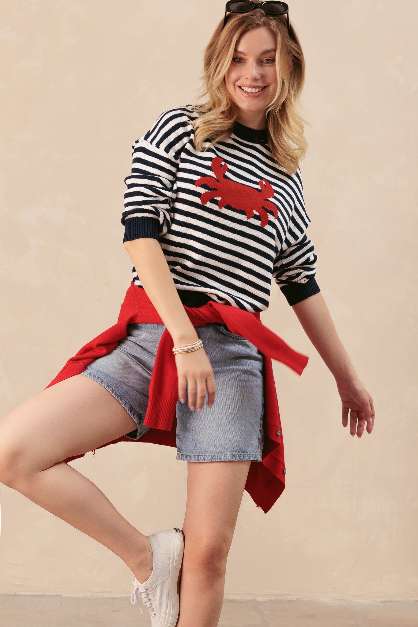 Sonja Cotton Striped Crew With Crab Graphic
