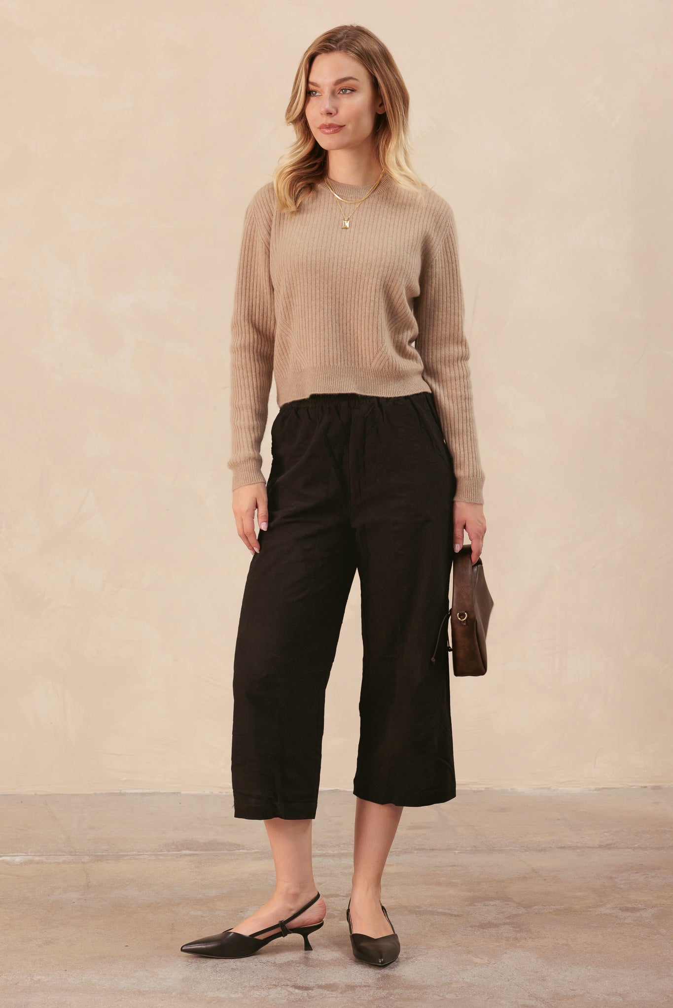 Africa Ribbed Cropped Cashmere Pullover