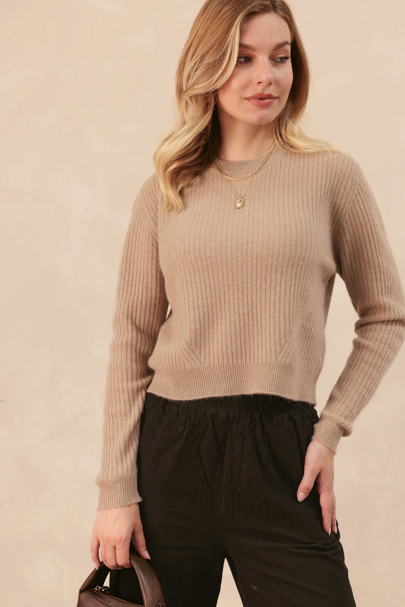 Africa Ribbed Cropped Cashmere Pullover