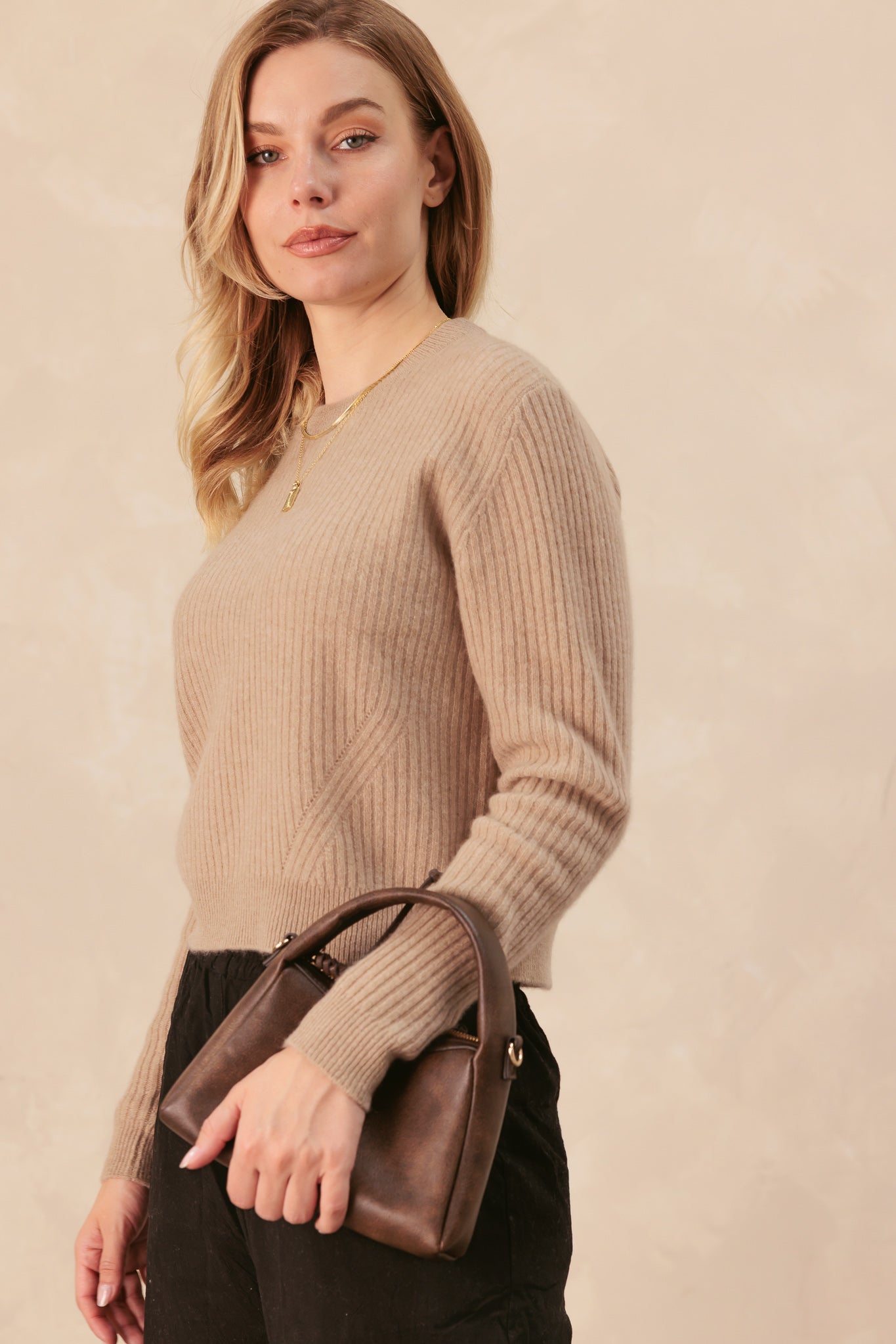 Africa Ribbed Cropped Cashmere Pullover