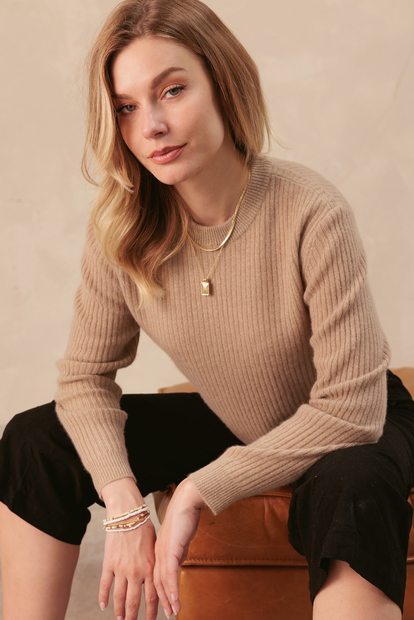 Africa Ribbed Cropped Cashmere Pullover
