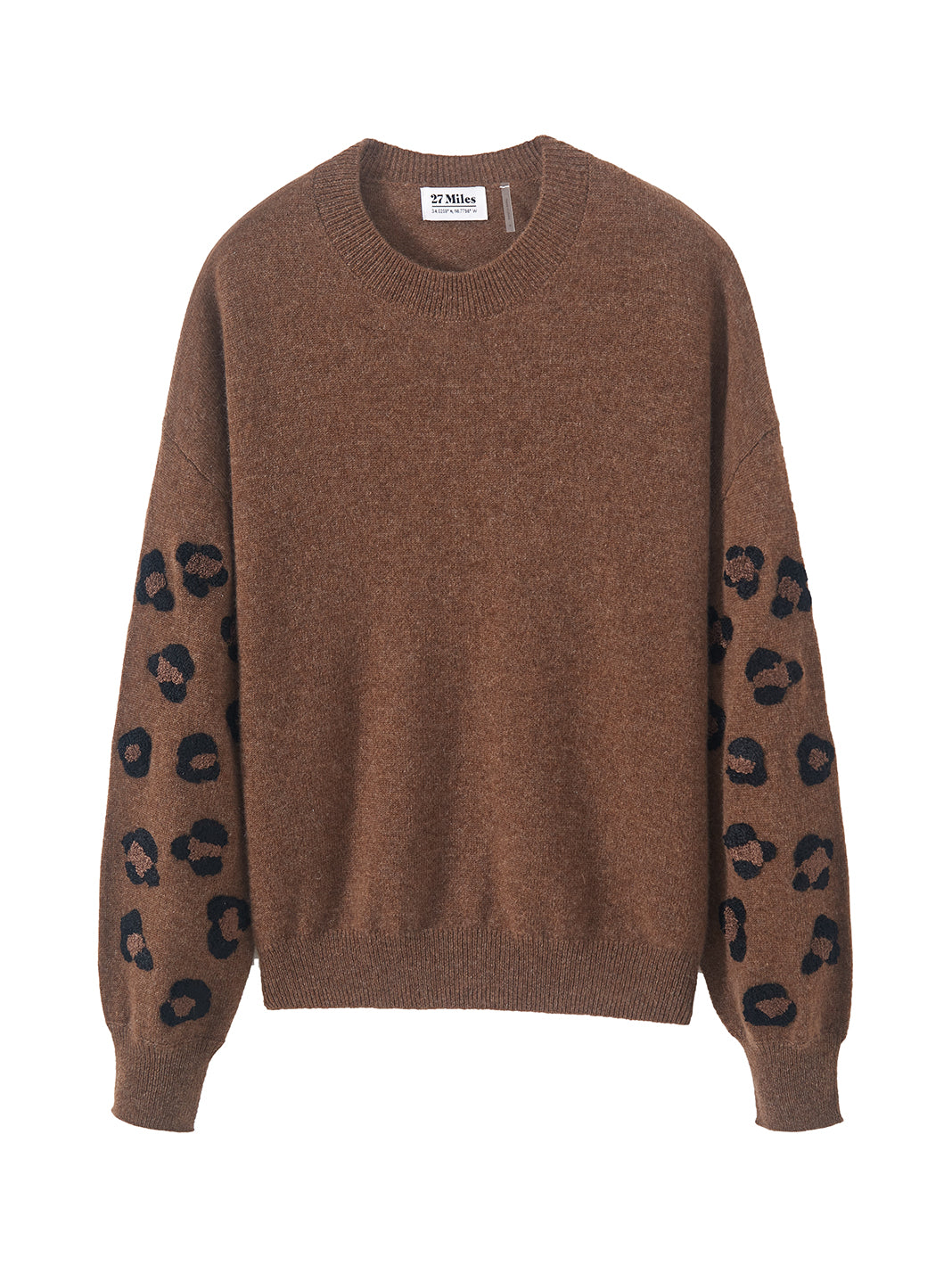 Cordelia Cashmere Crew with Leopard Embroidery on Sleeves