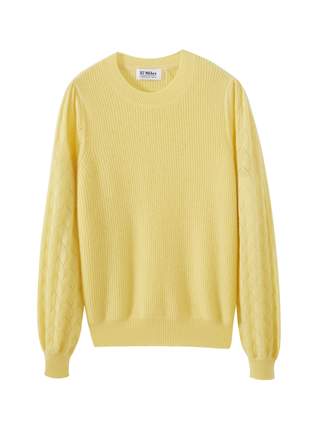 Hinnen Cashmere Crewneck with Pointelle on Sleeves