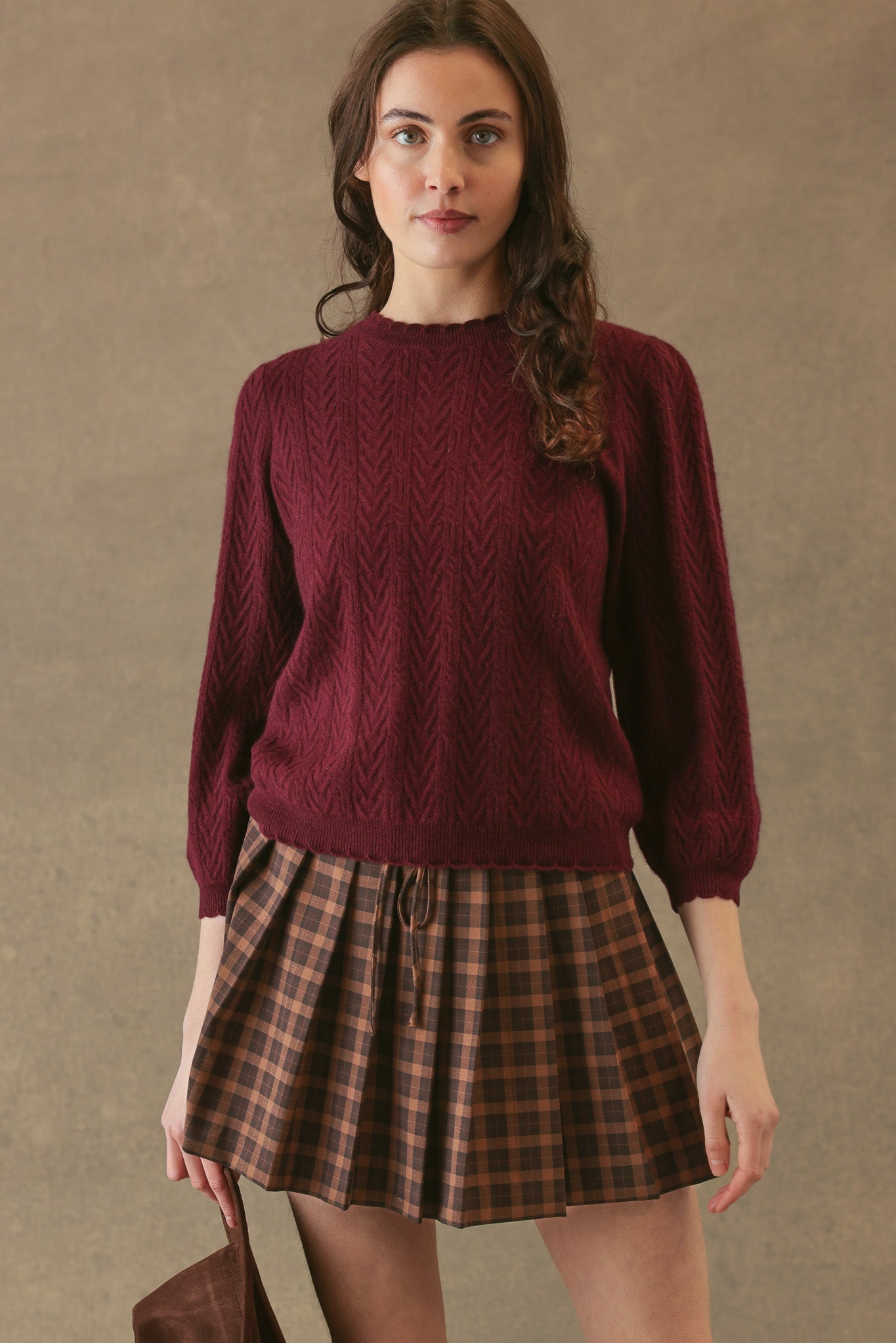 Charlene 3/4 Sleeve Textured Crewneck
