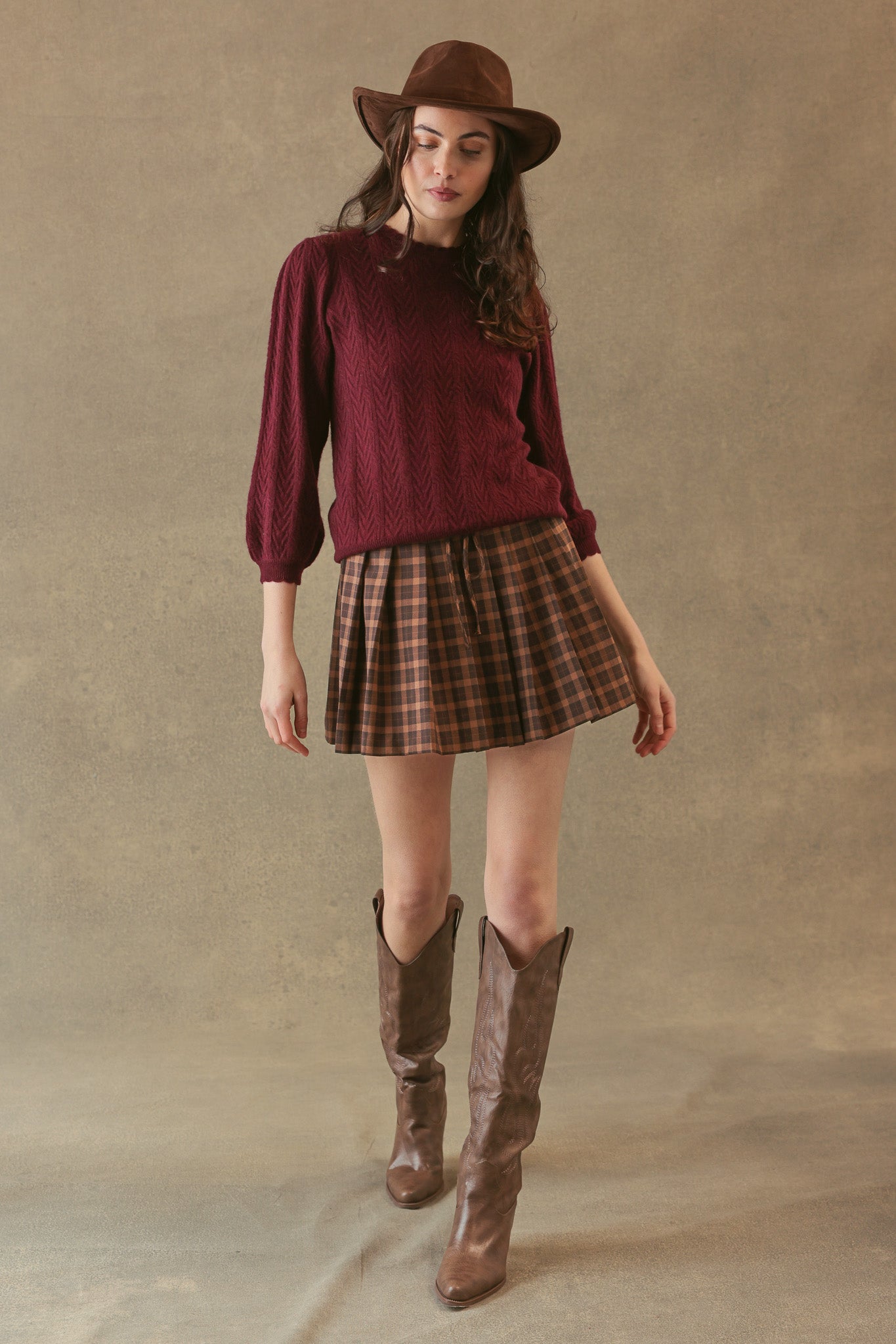 Charlene 3/4 Sleeve Textured Crewneck