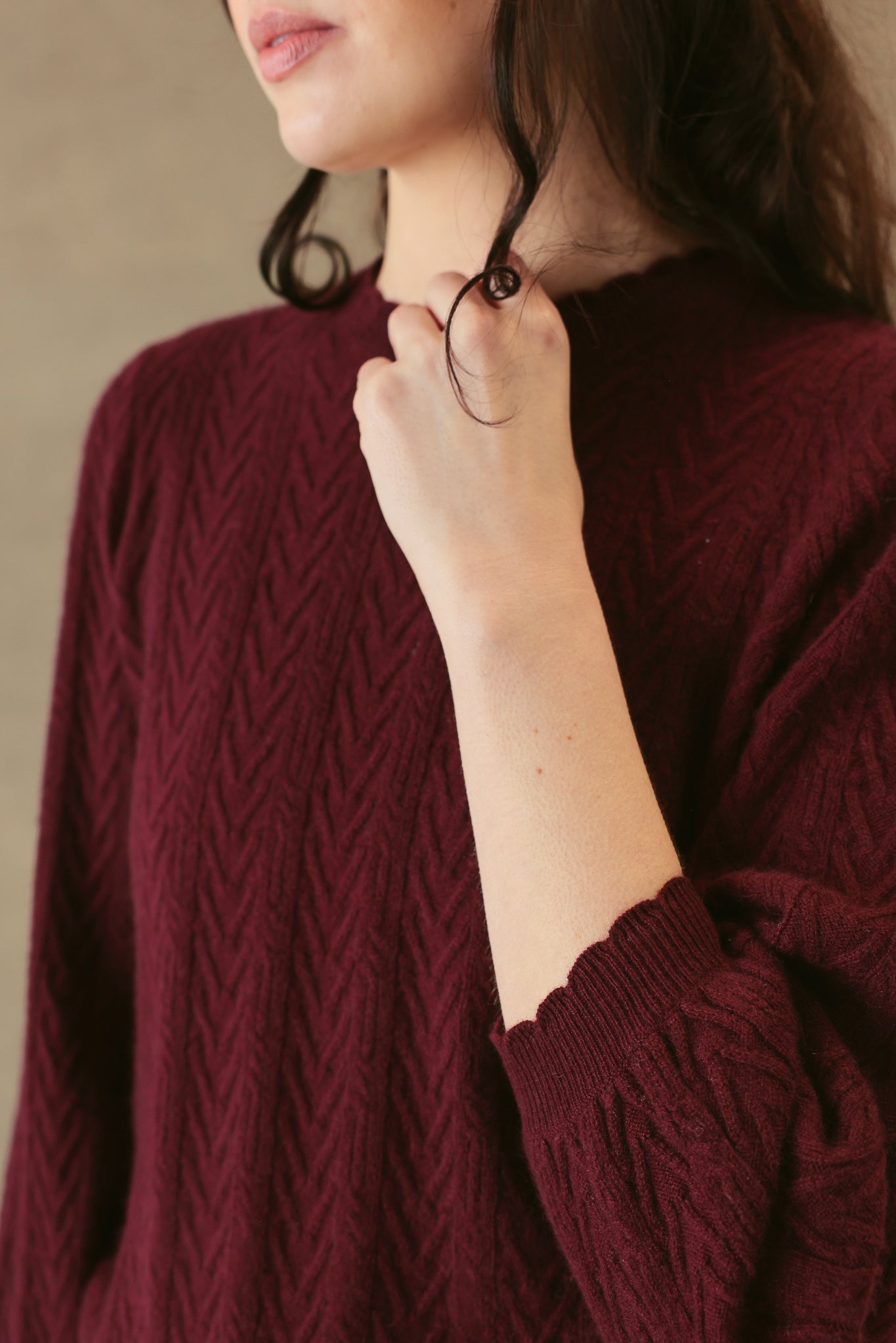 Charlene 3/4 Sleeve Textured Crewneck