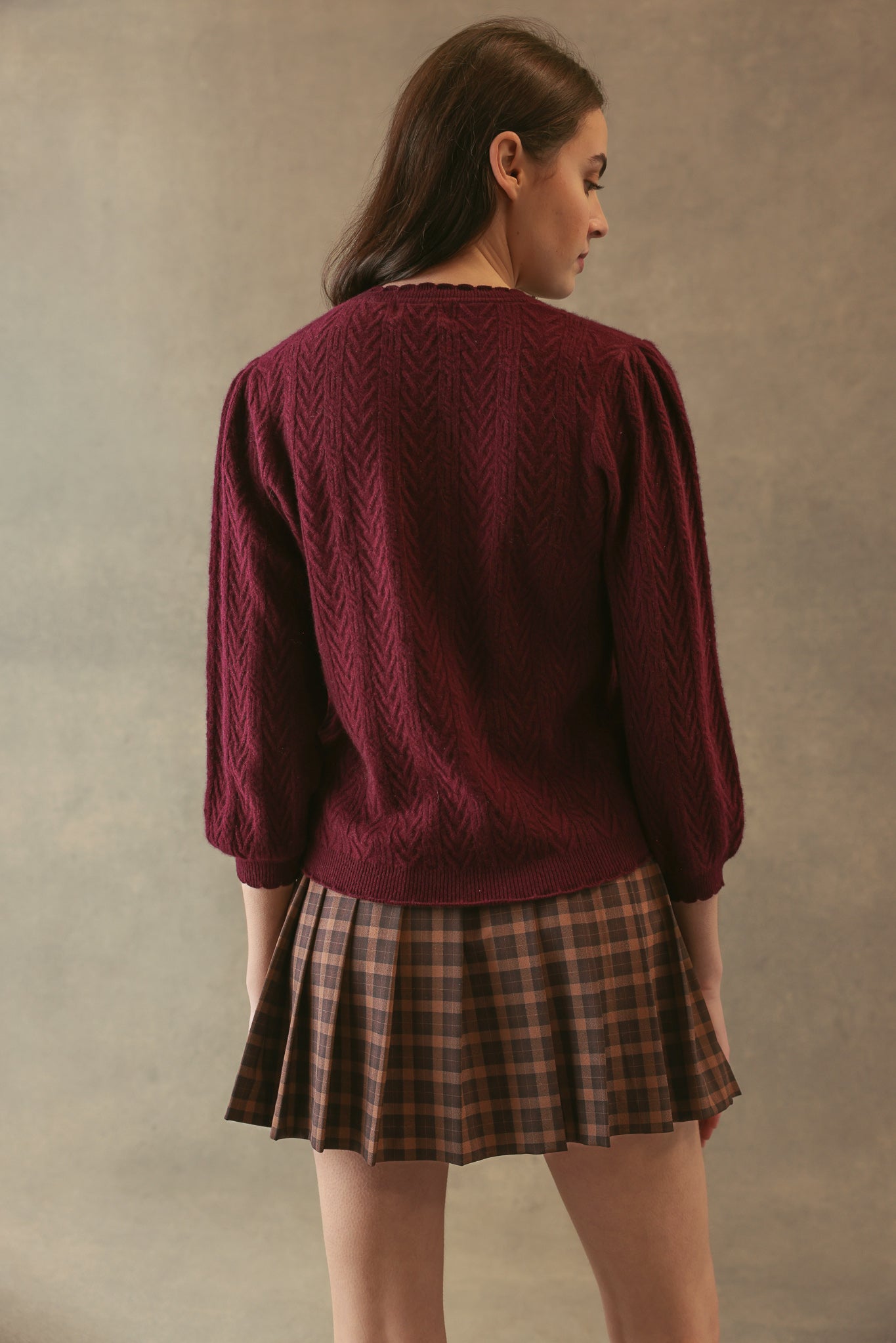 Charlene 3/4 Sleeve Textured Crewneck
